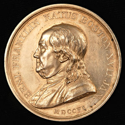 Benjamin Franklin medal by Augusin Dupre (1786). The Colonial Williamsburg Foundation; gift of the Lasser family.