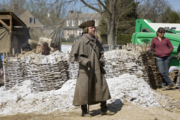 Paul Giamatti in foreground “John Adams” miniseries on Thursday morning, March 29 on the grounds in front of the Public Hospital and The Museums of Colonial Williamsburg. The outdoor scene at the Public Hospital depicts the Continental Army encamped on Harvard Yard during a visit by John Adams. Based on David McCullough's Pulitzer Prize-winning biography, the HBO miniseries "John Adams" stars Paul Giamatti as the second U.S. president and Laura Linney as Abigail Adams. David Morse plays George Washington.