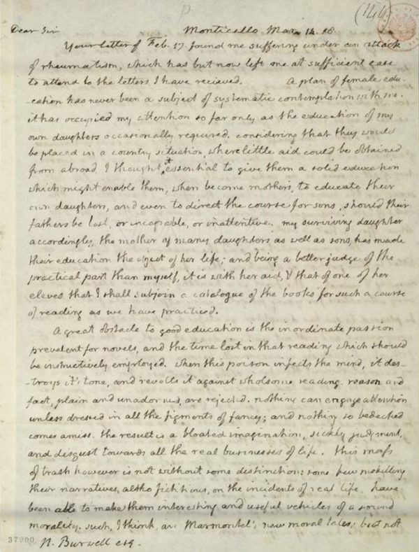 Jefferson letter to Nathaniel Burwell, March 12, 1818 p1