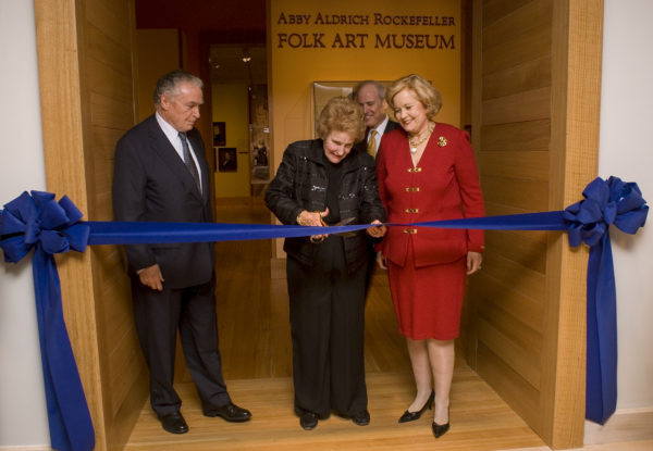 Ribbon cutting at Abby Aldrich Folk Art Museum, 2007: Colonial Williamsburg President Colin Campbell, Abby O'Neill, Ron Hurst, and Sharon Rockefeller.