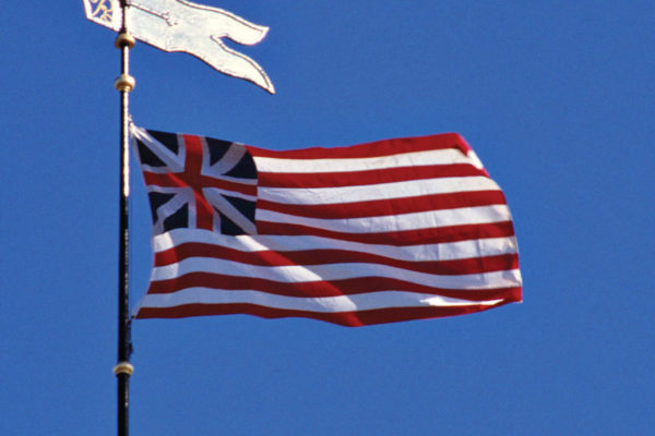 The Continental Colors (also known as the Grand Union flag). The Colonial Williamsburg Foundation. (modern reproduction)