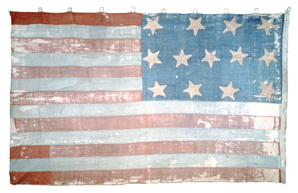 National 13-star flag (“Jonathan Fowle” or “Castle William” flag) (ca. 1781). Courtesy Commonwealth of Massachusetts, Art Commission.