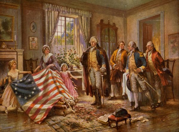 "The Birth of Old Glory" (1917) depicts the myth of Betsy Ross. LC-USZC4-2791